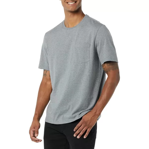 Amazon Essentials Mens SlimFit ShortSleeve Crewneck Pocket TShirt Pack of 2Grey Heather Pocket