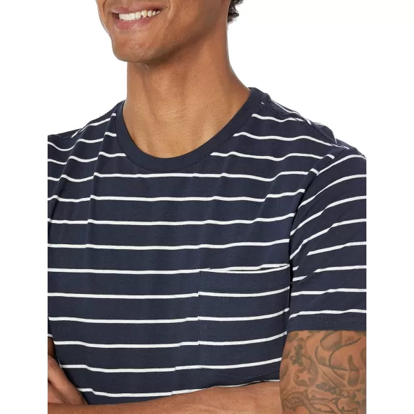 Amazon Essentials Mens SlimFit ShortSleeve Crewneck Pocket TShirt Pack of 2Grey HeatherNavy Stripe Pocket