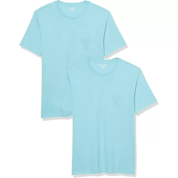 Amazon Essentials Mens SlimFit ShortSleeve Crewneck Pocket TShirt Pack of 2Light Blue Pocket