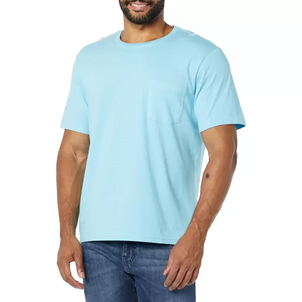 Amazon Essentials Mens SlimFit ShortSleeve Crewneck Pocket TShirt Pack of 2Light Blue Pocket