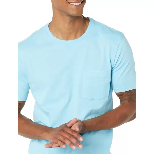 Amazon Essentials Mens SlimFit ShortSleeve Crewneck Pocket TShirt Pack of 2Light Blue Pocket