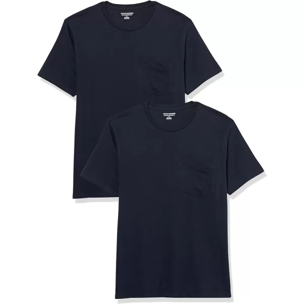 Amazon Essentials Mens SlimFit ShortSleeve Crewneck Pocket TShirt Pack of 2Navy Pocket