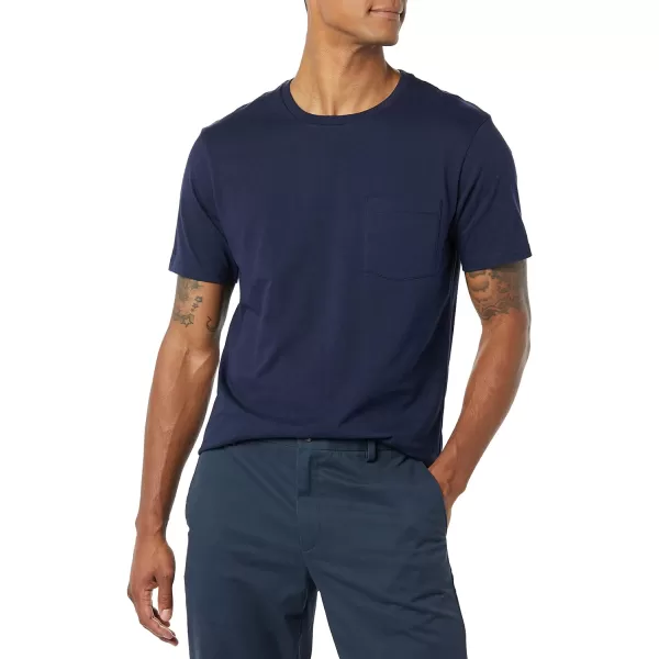 Amazon Essentials Mens SlimFit ShortSleeve Crewneck Pocket TShirt Pack of 2Navy Pocket