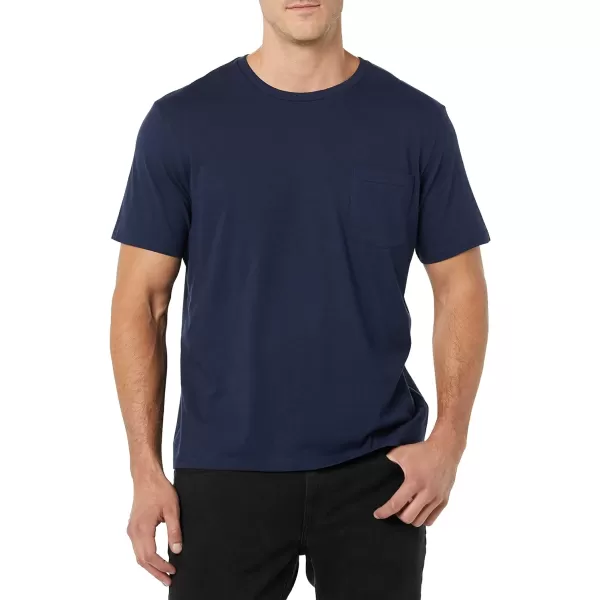 Amazon Essentials Mens SlimFit ShortSleeve Crewneck Pocket TShirt Pack of 2Navy Pocket