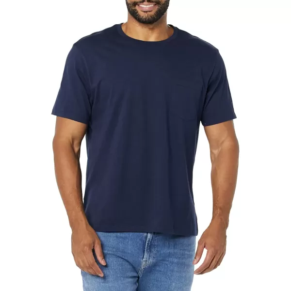 Amazon Essentials Mens SlimFit ShortSleeve Crewneck Pocket TShirt Pack of 2NavyDark Blue Pocket