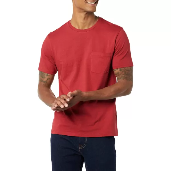 Amazon Essentials Mens SlimFit ShortSleeve Crewneck Pocket TShirt Pack of 2NavyDark Red Pocket