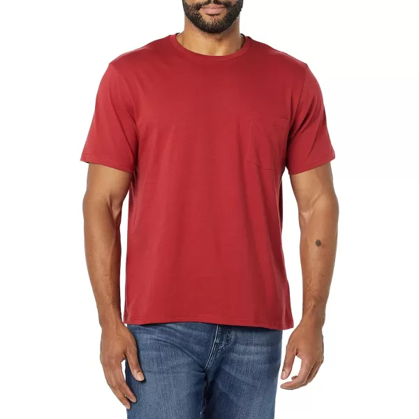 Amazon Essentials Mens SlimFit ShortSleeve Crewneck Pocket TShirt Pack of 2NavyDark Red Pocket