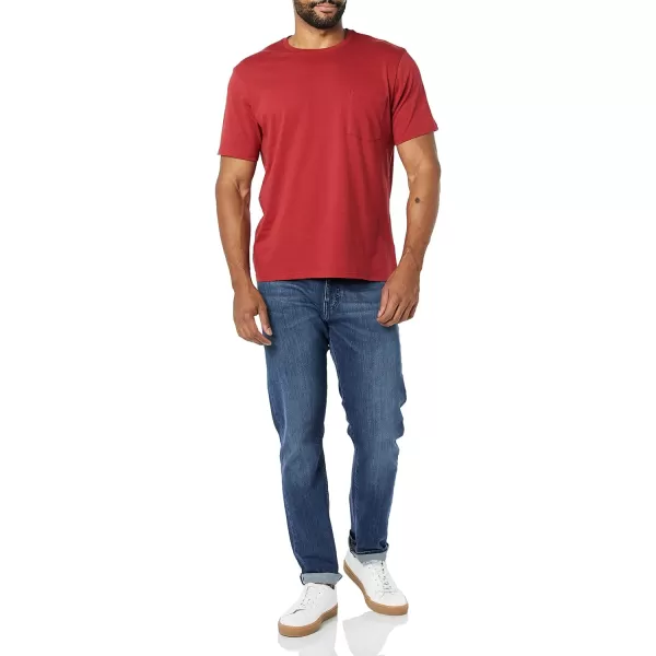 Amazon Essentials Mens SlimFit ShortSleeve Crewneck Pocket TShirt Pack of 2NavyDark Red Pocket