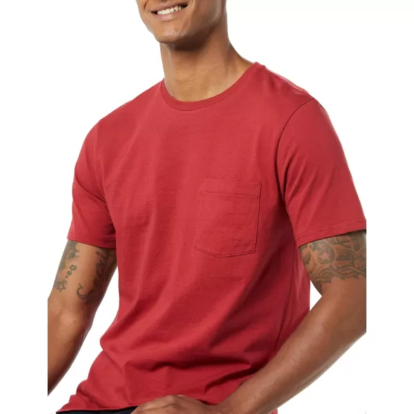 Amazon Essentials Mens SlimFit ShortSleeve Crewneck Pocket TShirt Pack of 2NavyDark Red Pocket