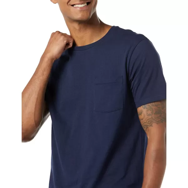 Amazon Essentials Mens SlimFit ShortSleeve Crewneck Pocket TShirt Pack of 2NavyGreen Pocket