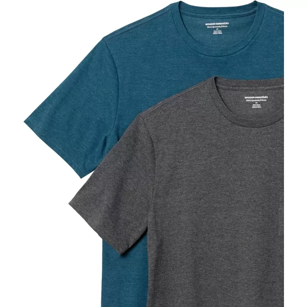 Amazon Essentials Mens SlimFit ShortSleeve Crewneck Pocket TShirt Pack of 2Teal BlueCharcoal Heather