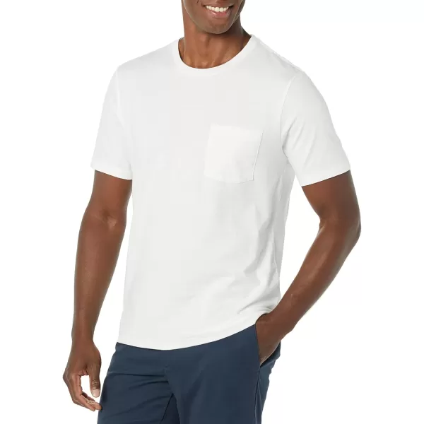 Amazon Essentials Mens SlimFit ShortSleeve Crewneck Pocket TShirt Pack of 2White Pocket