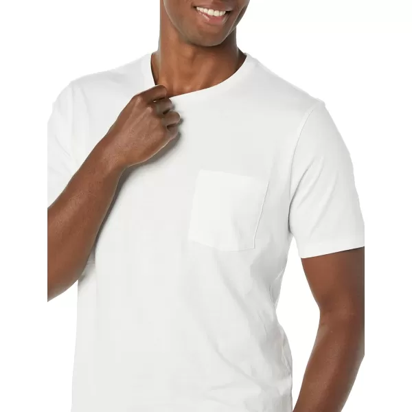Amazon Essentials Mens SlimFit ShortSleeve Crewneck Pocket TShirt Pack of 2White Pocket