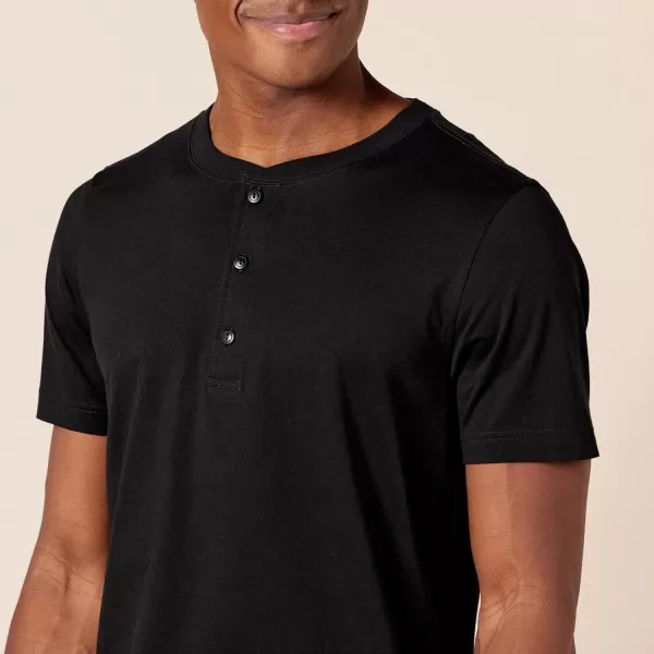 Amazon Essentials Mens SlimFit ShortSleeve Jersey Henley Pack of 2Black