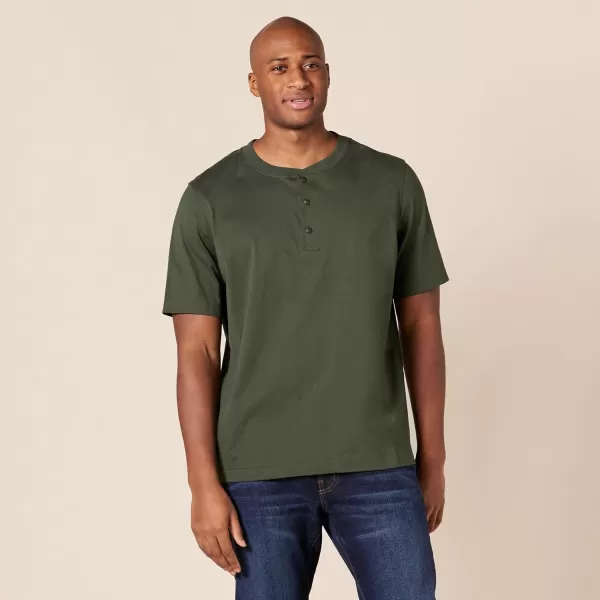 Amazon Essentials Mens SlimFit ShortSleeve Jersey Henley Pack of 2BlackOlive