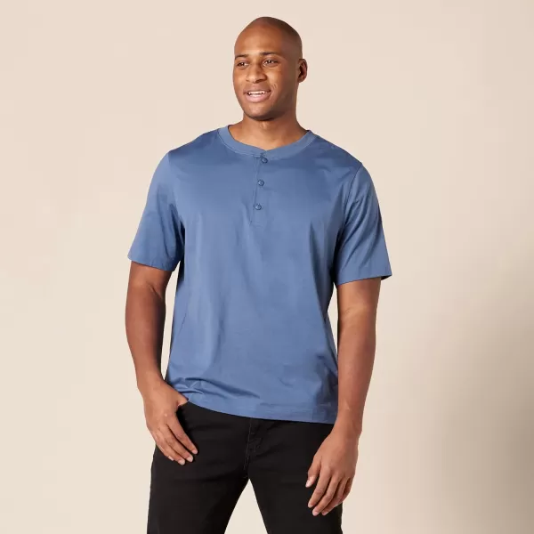 Amazon Essentials Mens SlimFit ShortSleeve Jersey Henley Pack of 2NavyBlue