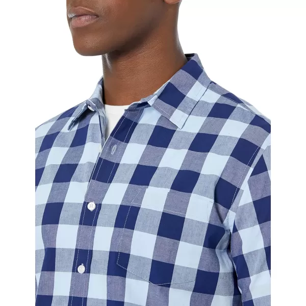 Amazon Essentials Mens SlimFit ShortSleeve Poplin ShirtBlue Buffalo Check