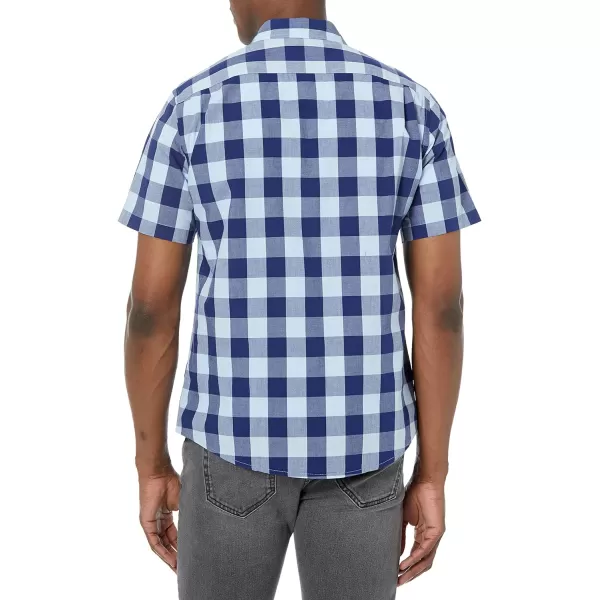 Amazon Essentials Mens SlimFit ShortSleeve Poplin ShirtBlue Buffalo Check