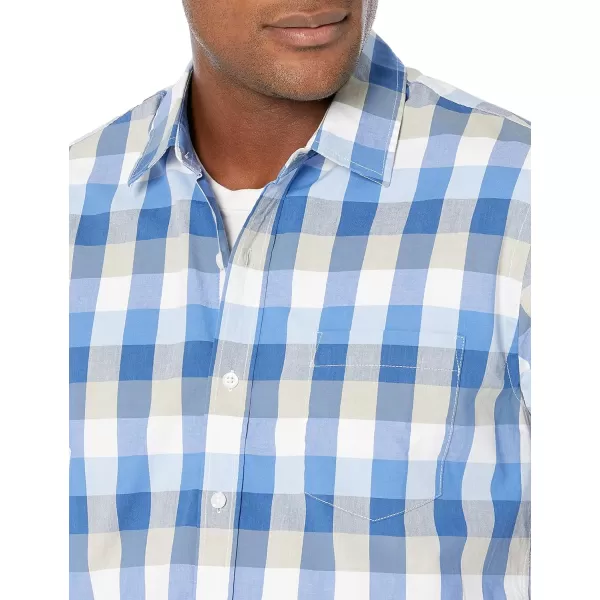 Amazon Essentials Mens SlimFit ShortSleeve Poplin ShirtBlue Check Plaid