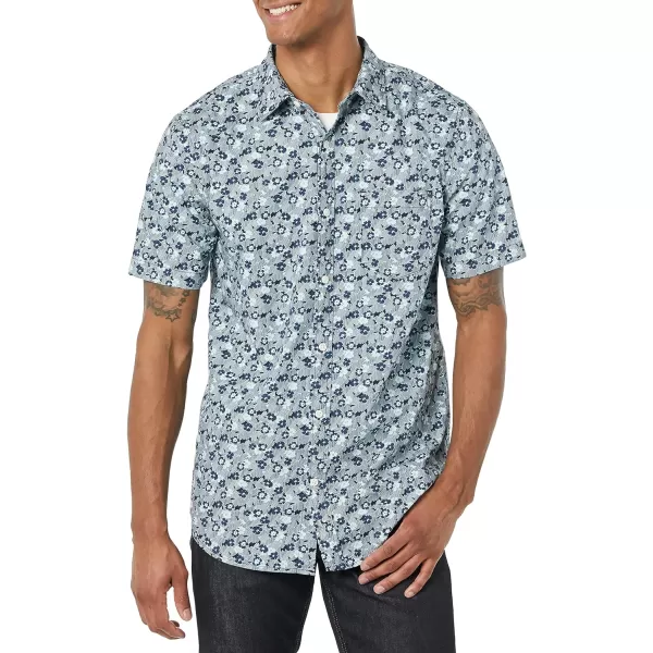 Amazon Essentials Mens SlimFit ShortSleeve Poplin ShirtBlue Floral