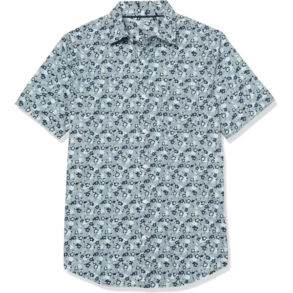 Amazon Essentials Mens SlimFit ShortSleeve Poplin ShirtBlue Floral