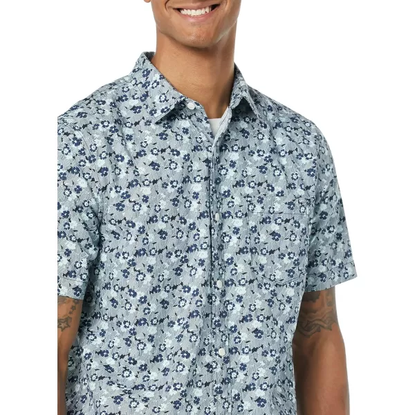 Amazon Essentials Mens SlimFit ShortSleeve Poplin ShirtBlue Floral