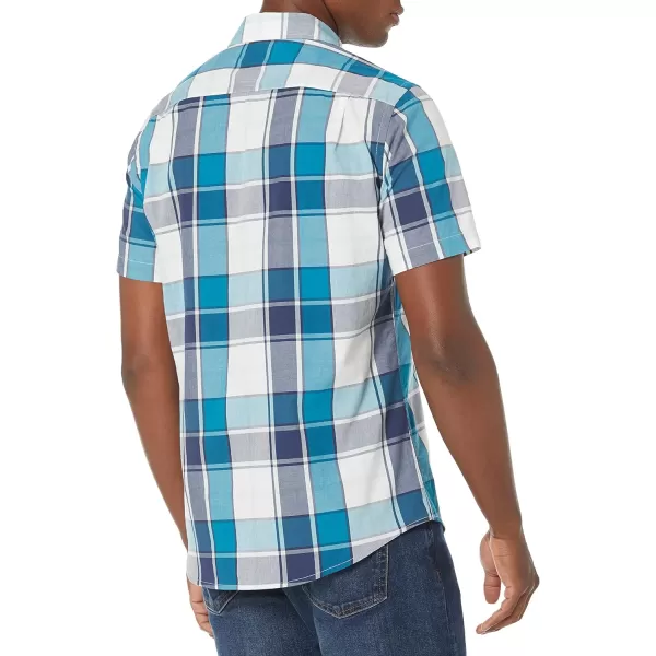 Amazon Essentials Mens SlimFit ShortSleeve Poplin ShirtBlue White Large Plaid