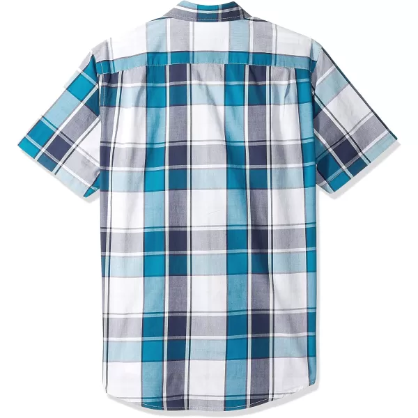 Amazon Essentials Mens SlimFit ShortSleeve Poplin ShirtBlue White Large Plaid