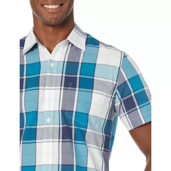 Amazon Essentials Mens SlimFit ShortSleeve Poplin ShirtBlue White Large Plaid