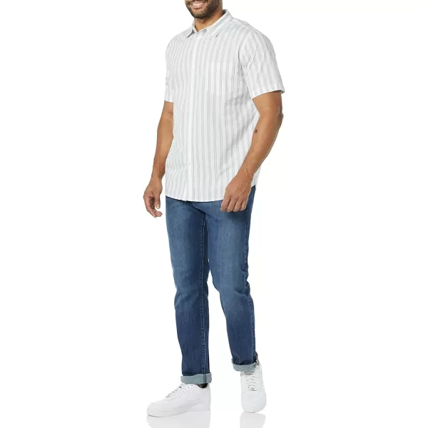 Amazon Essentials Mens SlimFit ShortSleeve Poplin ShirtBlue White Stripe