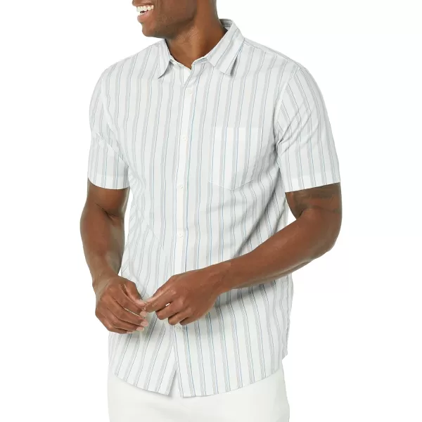 Amazon Essentials Mens SlimFit ShortSleeve Poplin ShirtBlue White Stripe