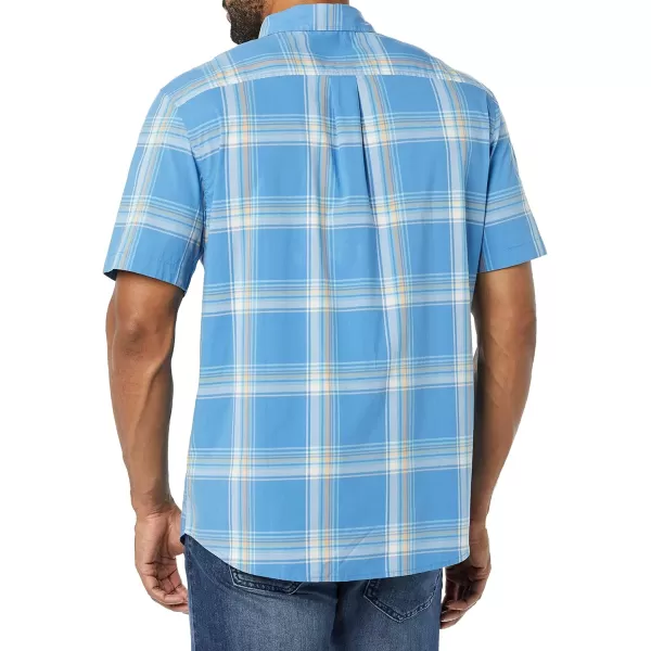 Amazon Essentials Mens SlimFit ShortSleeve Poplin ShirtLight Blue Indigo Plaid