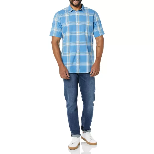 Amazon Essentials Mens SlimFit ShortSleeve Poplin ShirtLight Blue Indigo Plaid