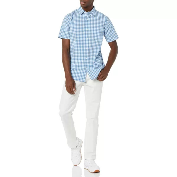 Amazon Essentials Mens SlimFit ShortSleeve Poplin ShirtLight Blue White Gingham