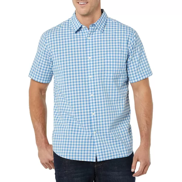 Amazon Essentials Mens SlimFit ShortSleeve Poplin ShirtLight Blue White Gingham