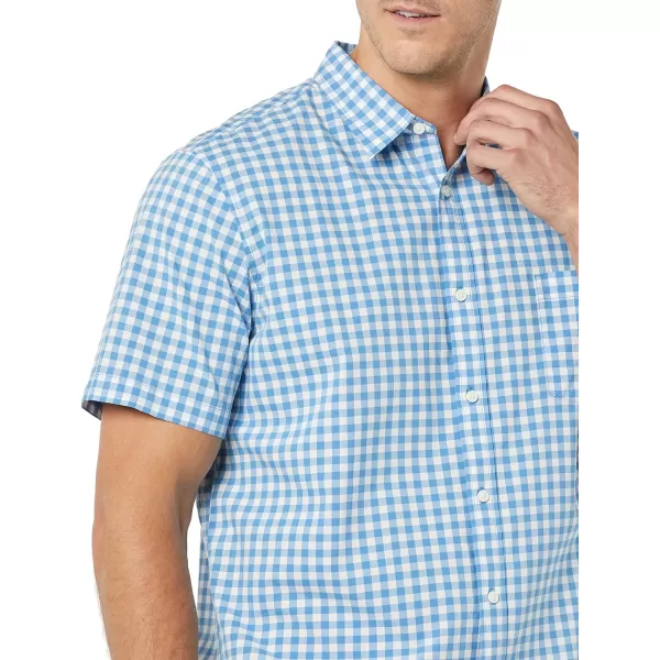 Amazon Essentials Mens SlimFit ShortSleeve Poplin ShirtLight Blue White Gingham