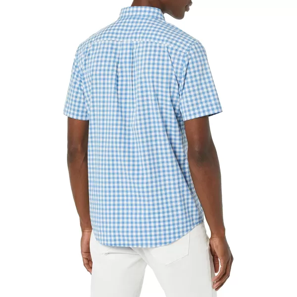 Amazon Essentials Mens SlimFit ShortSleeve Poplin ShirtLight Blue White Gingham