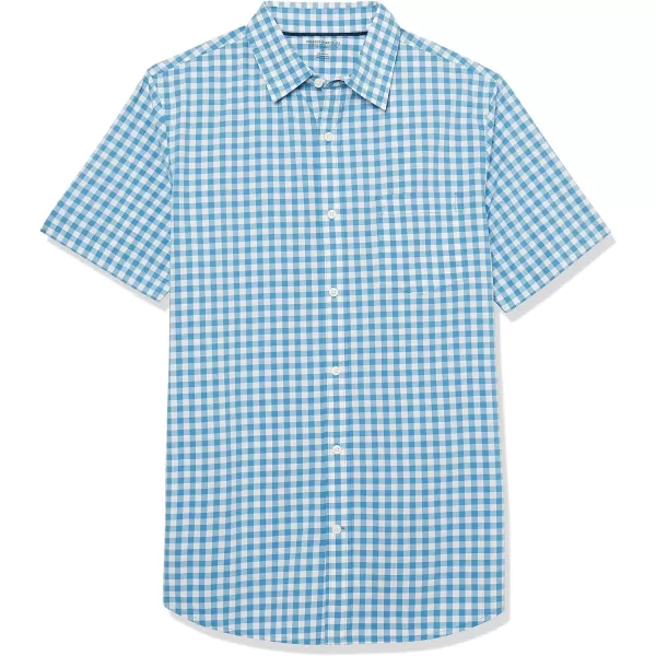 Amazon Essentials Mens SlimFit ShortSleeve Poplin ShirtLight Blue White Gingham