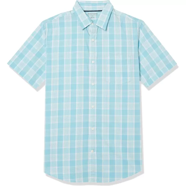 Amazon Essentials Mens SlimFit ShortSleeve Poplin ShirtLight Blue White Plaid