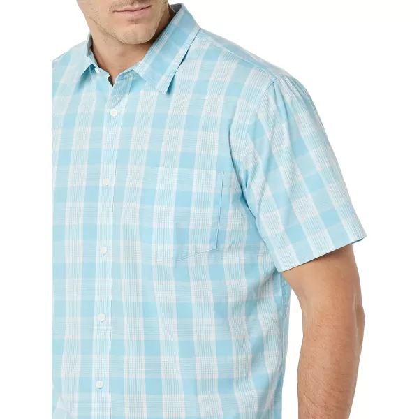 Amazon Essentials Mens SlimFit ShortSleeve Poplin ShirtLight Blue White Plaid