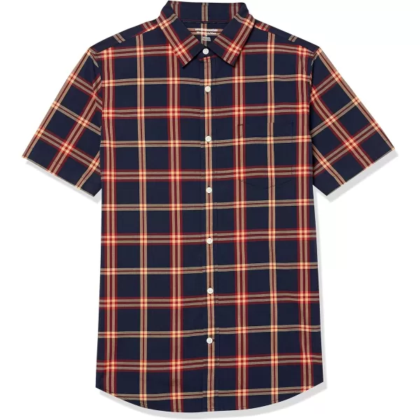 Amazon Essentials Mens SlimFit ShortSleeve Poplin ShirtNavy Red Plaid