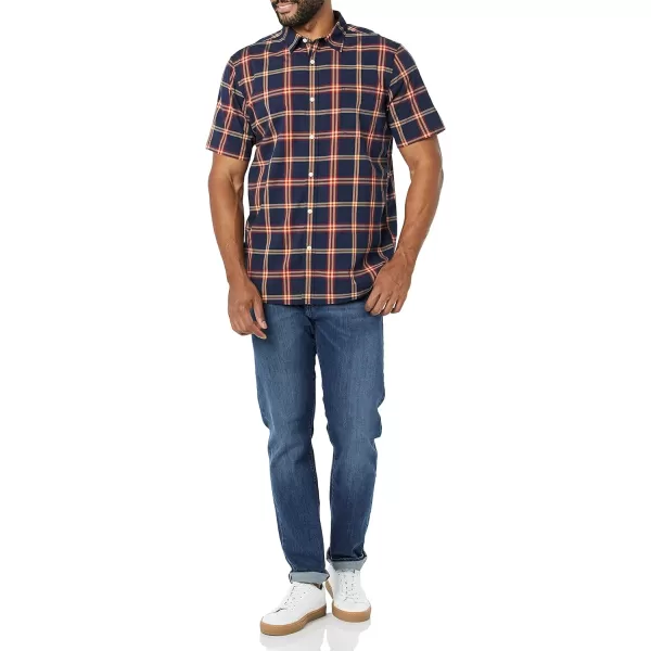 Amazon Essentials Mens SlimFit ShortSleeve Poplin ShirtNavy Red Plaid