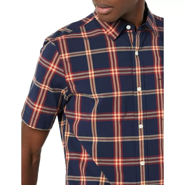 Amazon Essentials Mens SlimFit ShortSleeve Poplin ShirtNavy Red Plaid