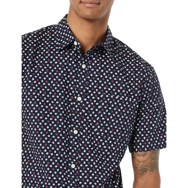 Amazon Essentials Mens SlimFit ShortSleeve Poplin ShirtNavy Roses