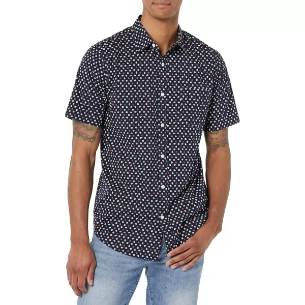 Amazon Essentials Mens SlimFit ShortSleeve Poplin ShirtNavy Roses