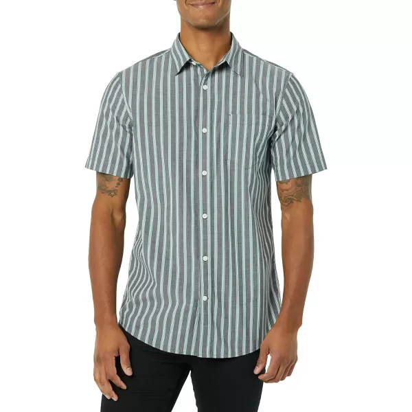 Amazon Essentials Mens SlimFit ShortSleeve Poplin ShirtNavy Stripe