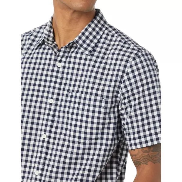 Amazon Essentials Mens SlimFit ShortSleeve Poplin ShirtNavy White Gingham