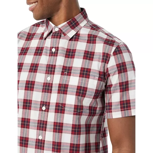 Amazon Essentials Mens SlimFit ShortSleeve Poplin ShirtRed Checked