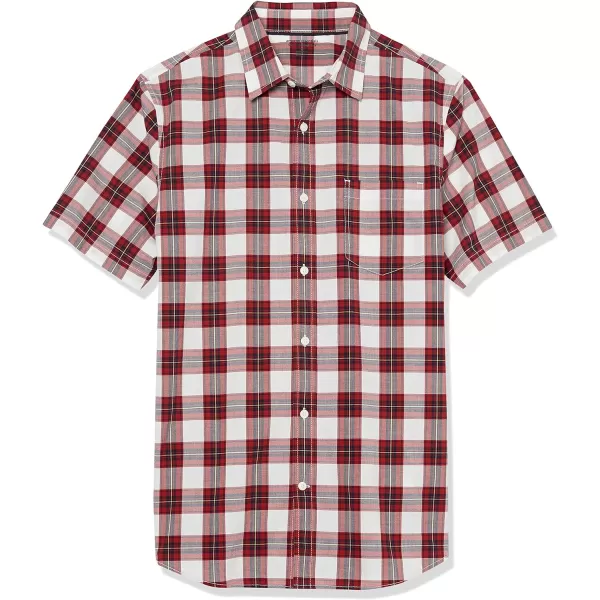 Amazon Essentials Mens SlimFit ShortSleeve Poplin ShirtRed Checked