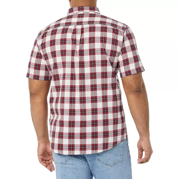 Amazon Essentials Mens SlimFit ShortSleeve Poplin ShirtRed Checked